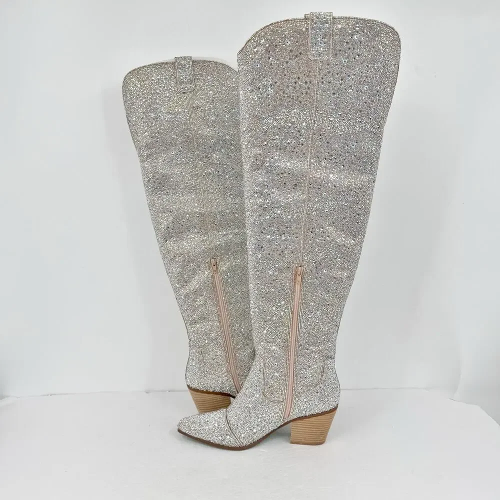 Betsey Johnson Womens Rodeo Over the Knee Boot US 11 Multicolor Rhinestone NWOB